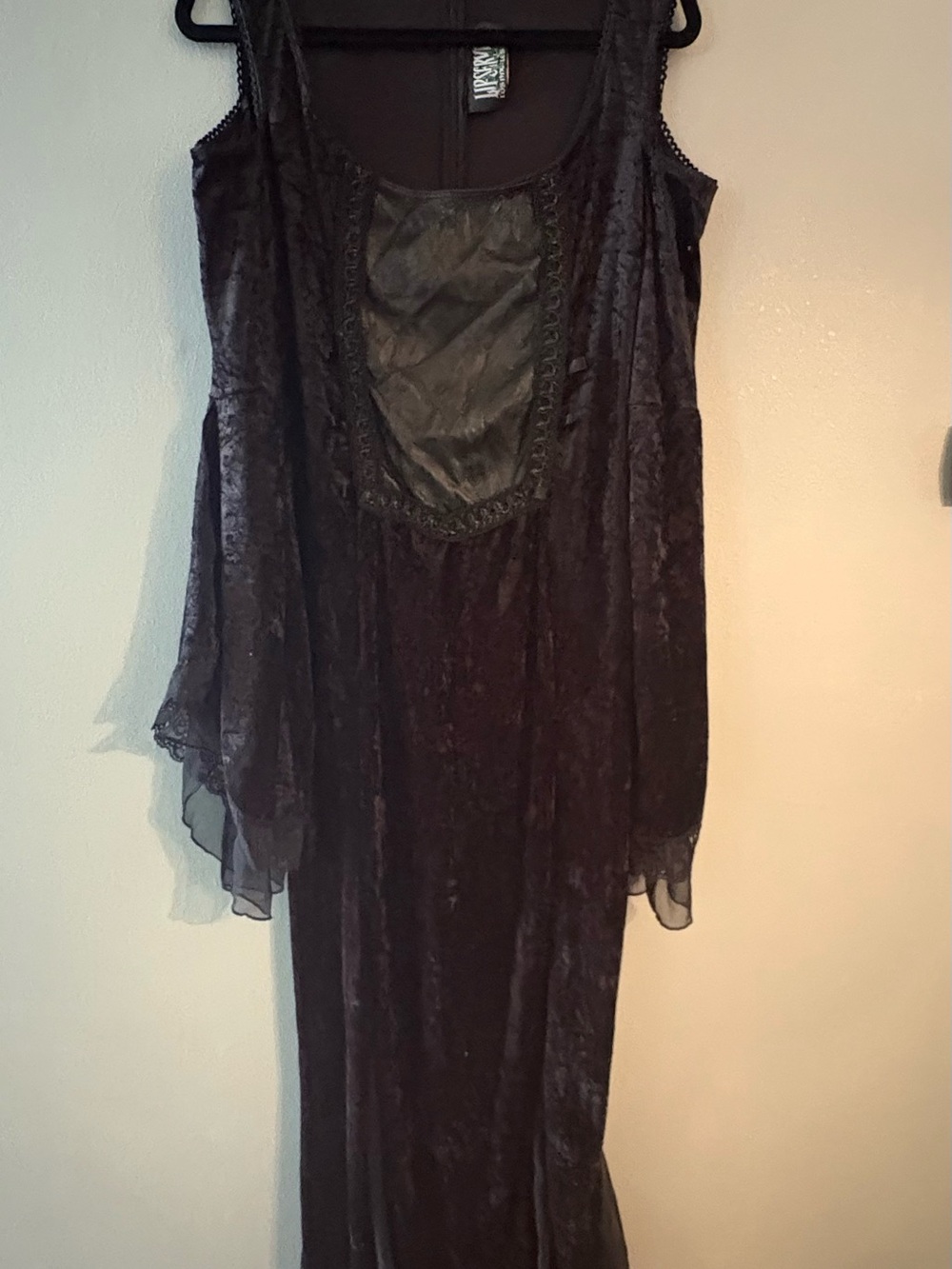 Vintage Y2K 90s Lip Service Black Velvet Lace and Sheer Bell Sleeve Maxi Dress - Picture 7 of 11